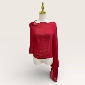 Eileen Fisher Scarlet Red Sheer Silk Georgette Chiffon Wrap One Size $138 NWT